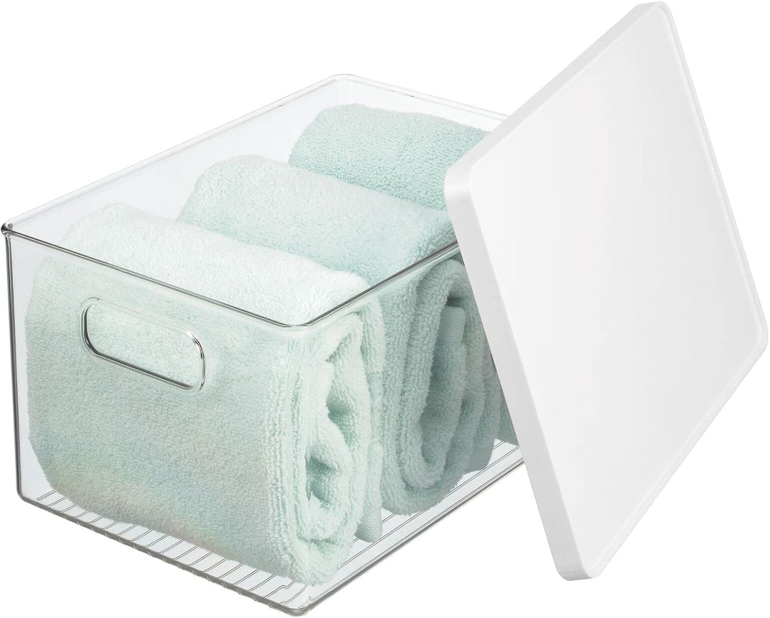 mDesign 2er-Set Badezimmer Organizer – praktische Aufbewahrungsbox aus Kunststoff mit Deckel – stape