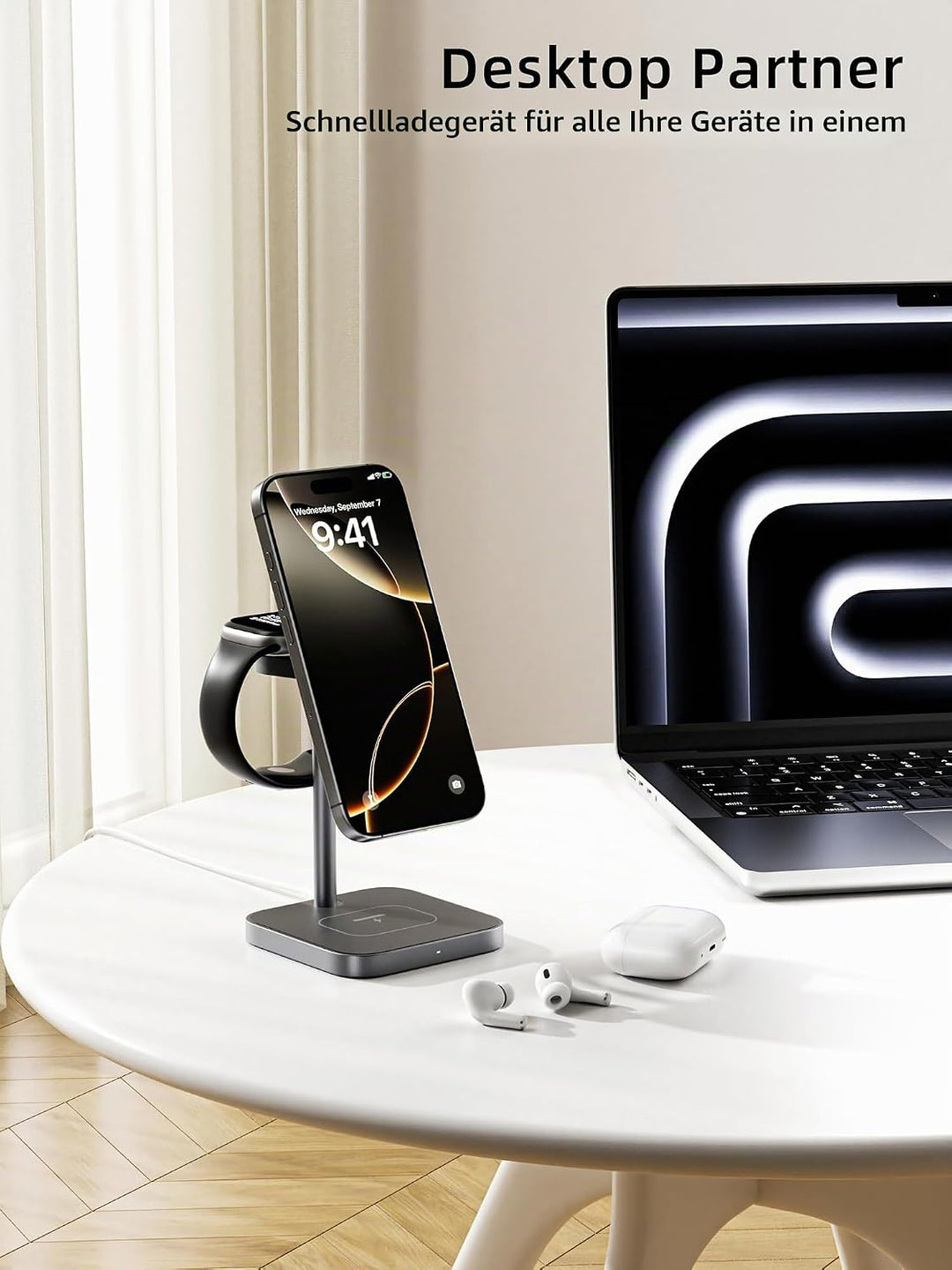 LULULOOK Qi2 Magsafe Ladestation 3 in 1, Aluminium Apple Watch und iPhone Magsafe Ladegerät mit 15W