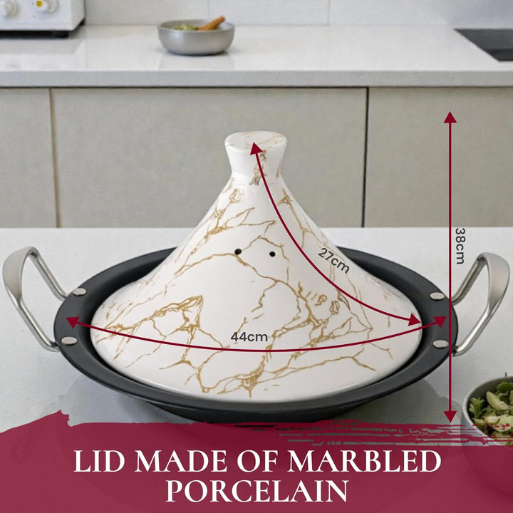 Royal Swiss Tajine 38 cm – Edelstahl mit Keramikdeckel & Dampfventil | Für Induktion, Gas, Ofen & Mi