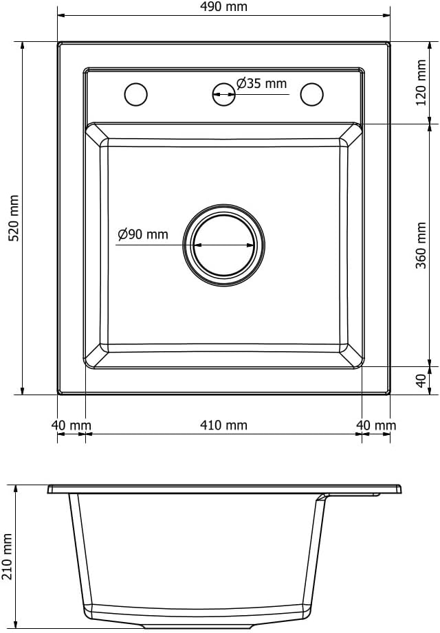 Faizee Home | Spülbecken Granit Beige 49x52 cm | Hochwertige Küchenspüle & Einbauspüle | Eckiges Spü