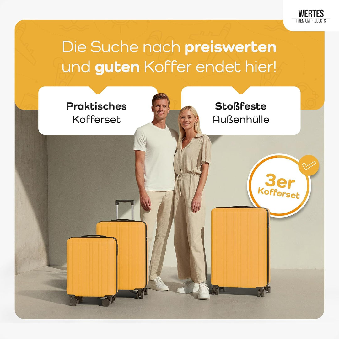 Koffer Set 3 teilig - TSA Schloss Kofferset platzsparend mit Doppelrollen, Reisekoffer, Koffer & Tro