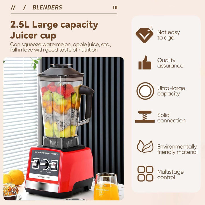 1500W Standmixer, 3-in-1 Hochleistungsmixer mit 2.5L+1.5L+0.5L Container, 15 Geschwindigkeiten, Auto