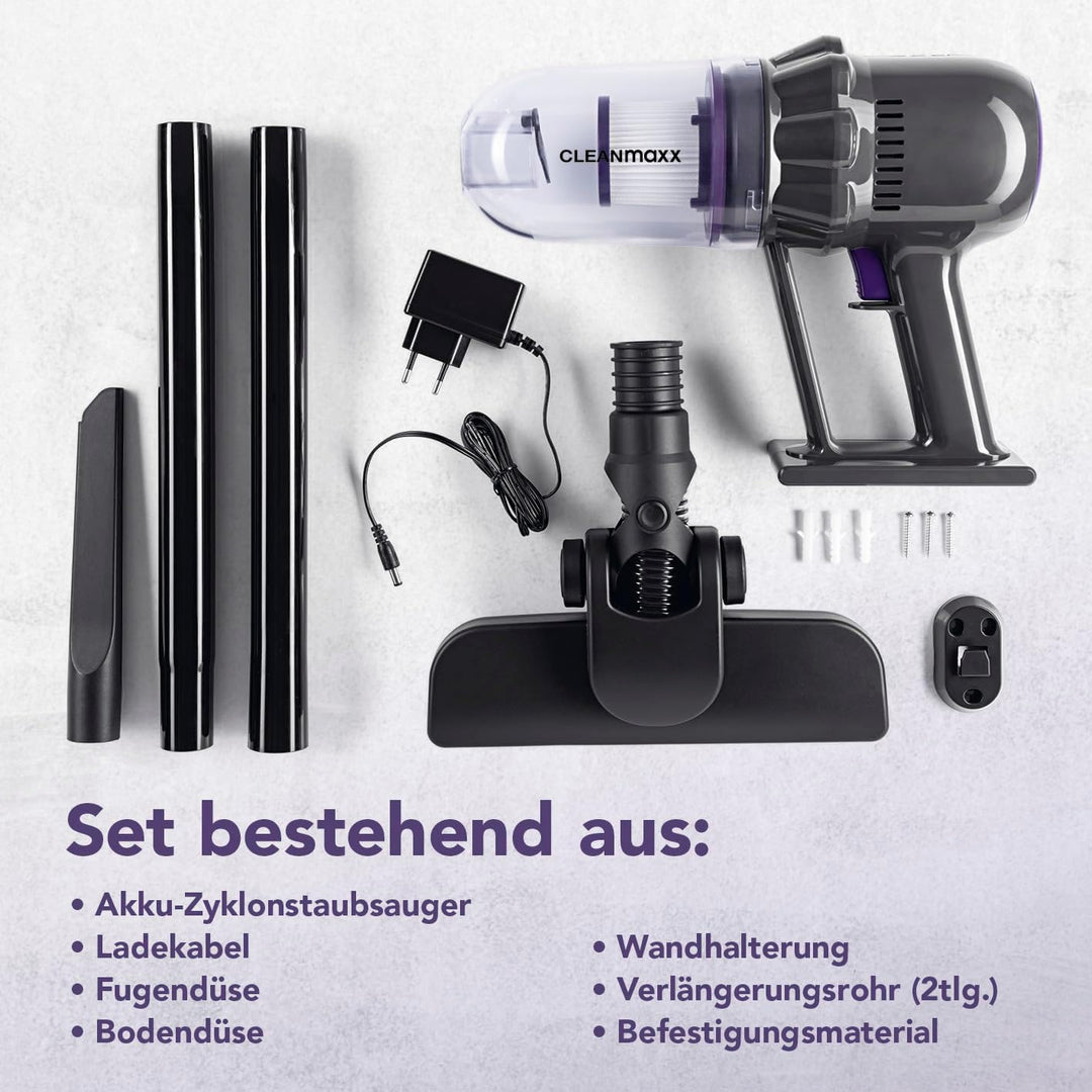 CLEANmaxx Akku Staubsauger | 2in1 Handstaubsauger & Bodenstaubsauger | max. 30 Min. Laufzeit | kabel