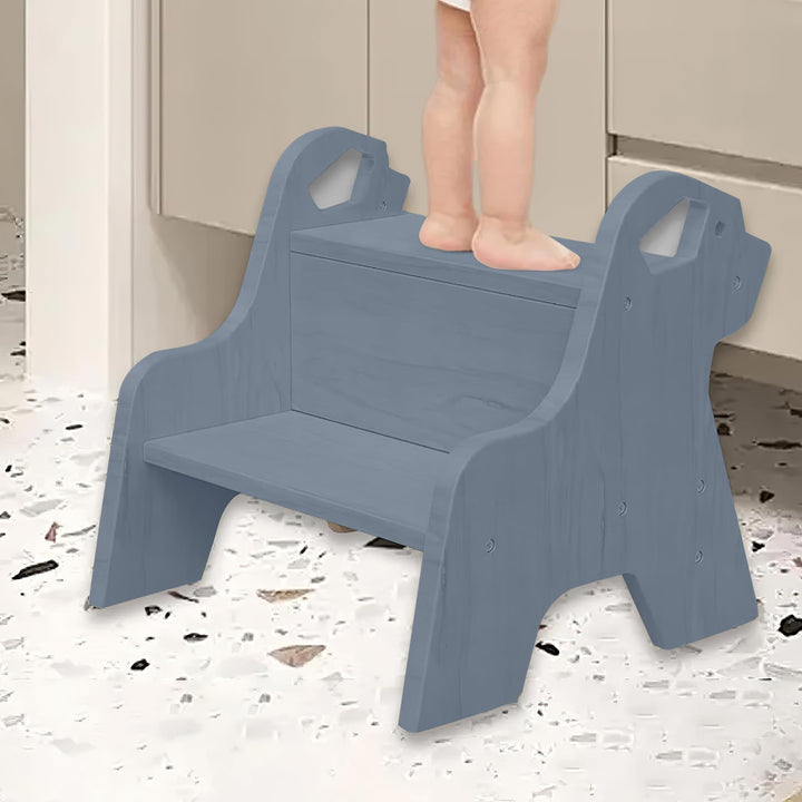 Tritthocker für Kinder mit 2 Stufen, Kindertreppchen Schemel Kinderhocker mit Griffen und Anti-Rutsc