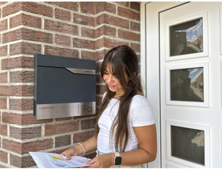 Metzler® Briefkasten mit App-Benachrichtigung und Zeitungsfach anthrazitgrau RAL 7016 aus Stahl mit