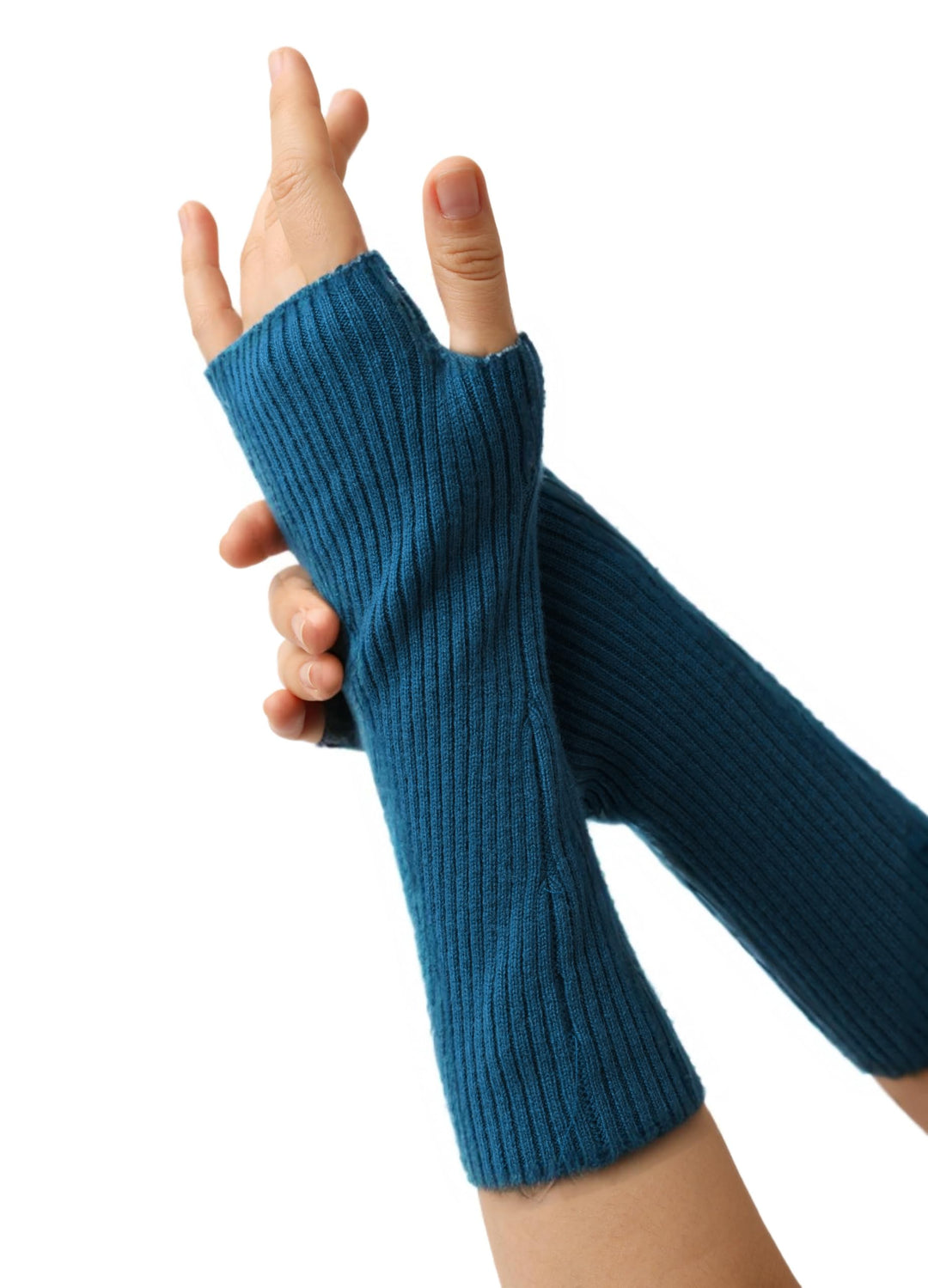Prettystern Damen mid-lange Kaschmir Pulswärmer Arm-Stulpen fingerlose Ripp-Strick Handschuhe Länge
