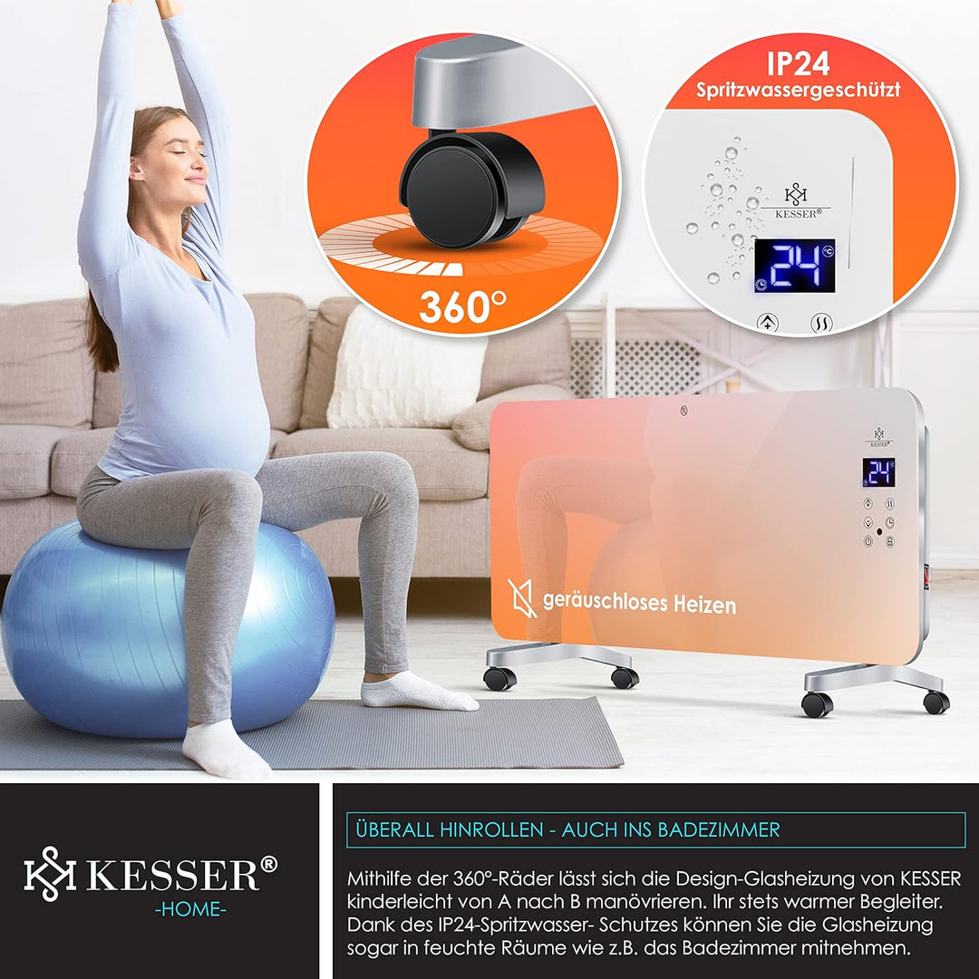 KESSER® Elektro Glasheizung Glaskonvektor Elektroheizung Heizung Heizkörper ✓ Touchscreen ✓ APP WiFi