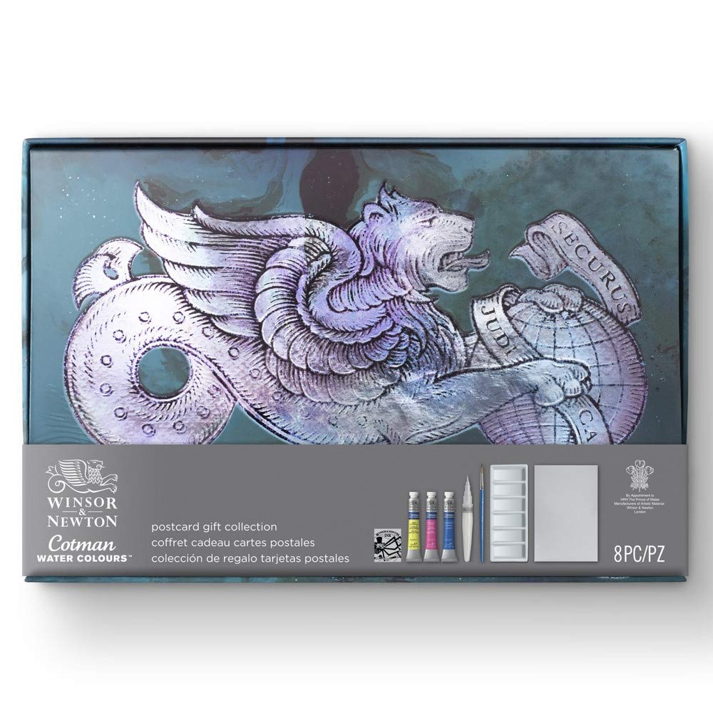 Winsor &amp; Newton 0390659 Cotman Postkarten Geschenk-Kollektion, 3 Aquarellfarben, 1 Zeichentusche, 1
