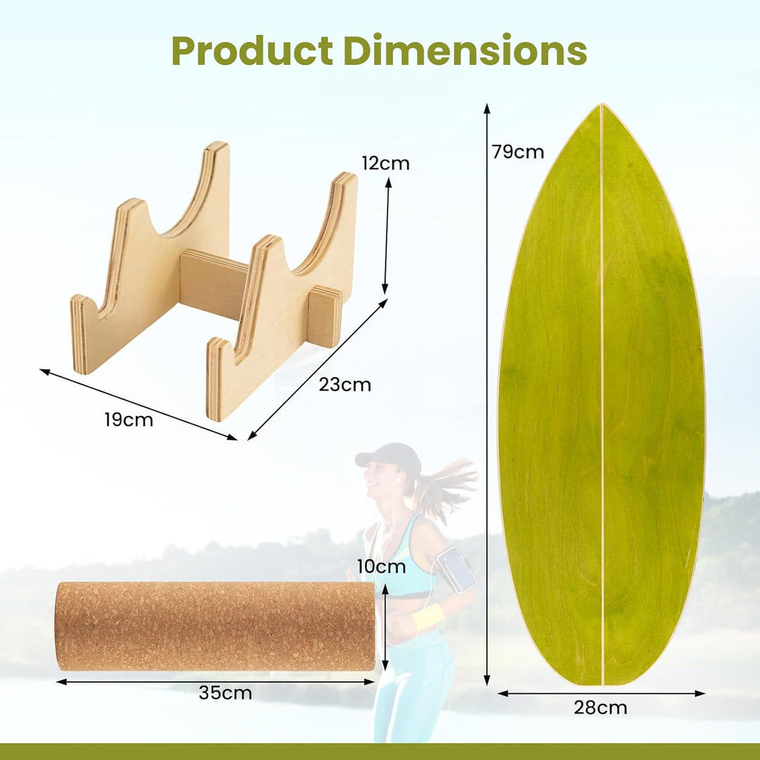 FANTASK Surf Balance Board, Gleichgewichtstrainer mit Korkrolle &amp; Halterung, FSC-Zertifiziert, Stabi