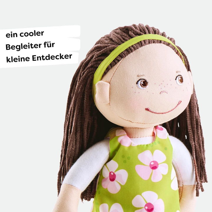 HABA 303666 - Puppe Coco , Stoffpuppe zum Spielen und Kuscheln , Puppe aus weichen, waschbaren Mater