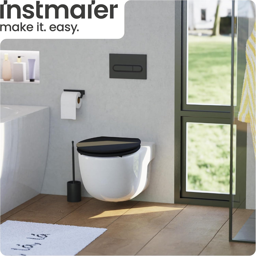 instmaier WC Sitz schwarz matt | Toilettensitz mit Absenkautomatik | Klodeckel aus MDF-Holz | geprüf