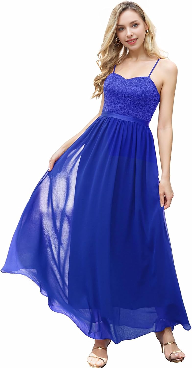 DRESSTELLS Damen Festliche Kleider für Hochzeit Chiffon Maxi Brautjungfernkleider Bodenlang Kleider