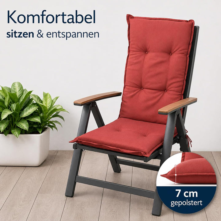Hochlehner Auflagen 2er Set 117x49x6 cm Rot Gartenstuhl Sitzpolster Komfort | BURI Hochlehnerauflage