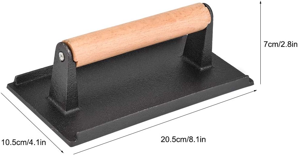 Tomotato Grillpresse Gusseisen Fleischbeschwerer Heavy Duty Steak Beschwerer Speckpresse mit Holzgri