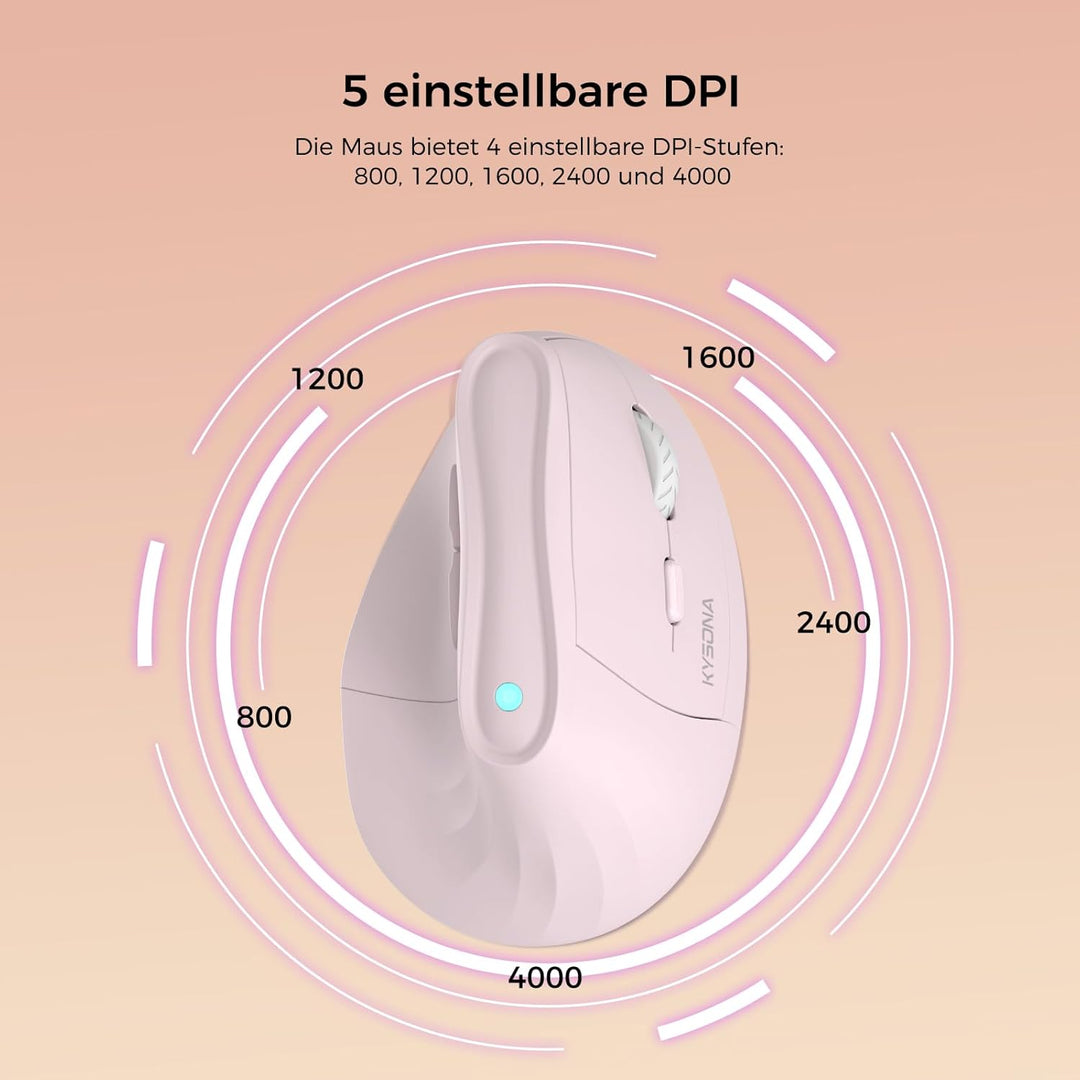KYSONA Vertikale Ergonomische Maus 57°, Kabellos Bluetooth & 2,4 GHz, 5 DPI-Stufen, Leise Klicks, Ha