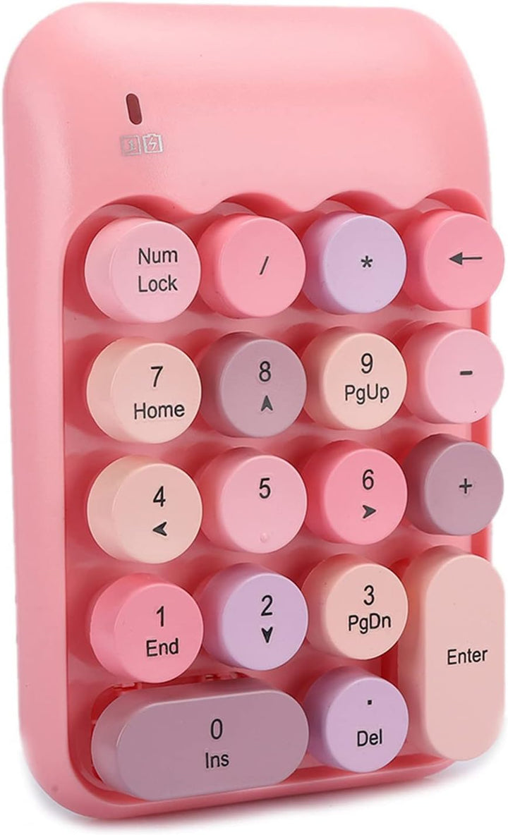 Dpofirs X910 Wireless Ziffernblock mit 18 Runden Tasten, Rosa wasserdichte USB-Ziffernblock Im Retro