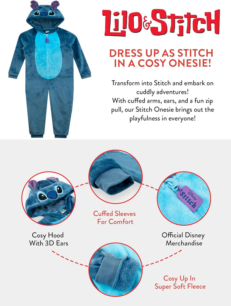 Disney Stitch Onesie | Lilo and Stitch Onesie Mädchen | Stitch Schlafanzüge Für Mädchen 122 Blau, 12