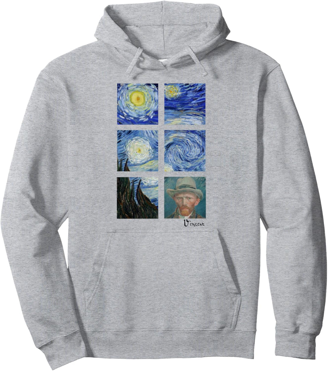 Van Gogh Malcollage Sternennacht mit Selbstporträt Pullover Hoodie