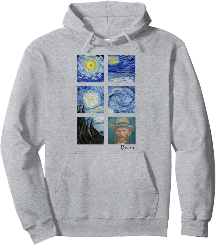 Van Gogh Malcollage Sternennacht mit Selbstporträt Pullover Hoodie