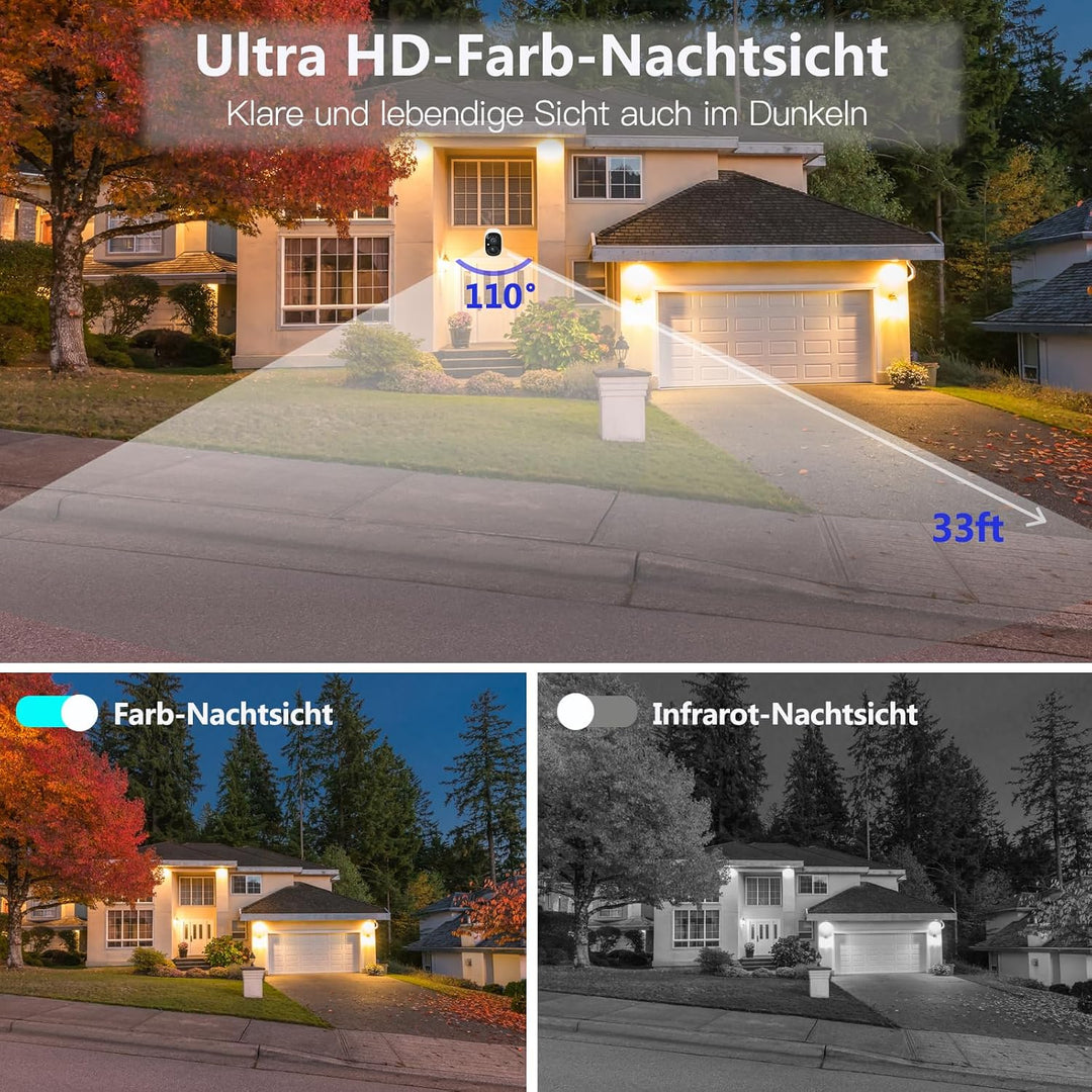 G-ELEK Sicherheitskamera Outdoor Kabellos 2K 3MP Weiss – Vollfarb-Nachtsicht, AI Erkennung (Mensch/T