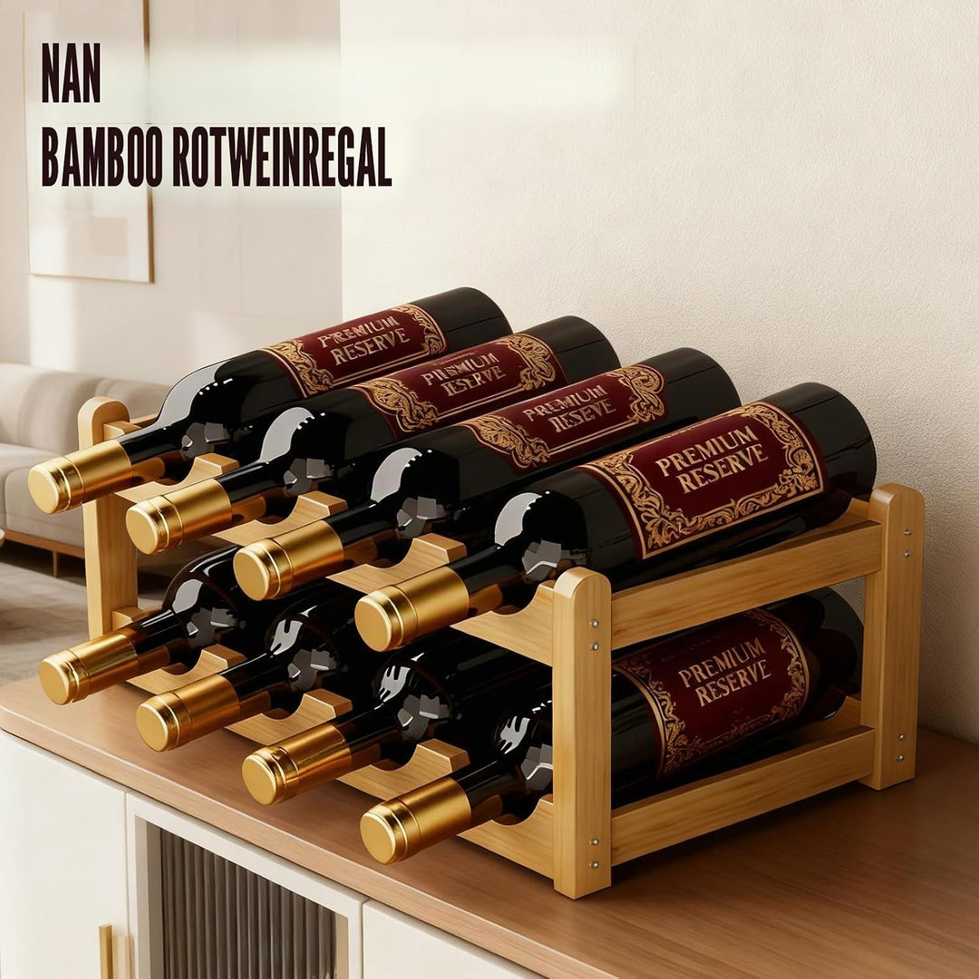 Weinregal Holz: Flaschenregal für 8 Flaschen, 2 Fach Flaschenhalter Aus Bambus, Natürlich Weinflasch
