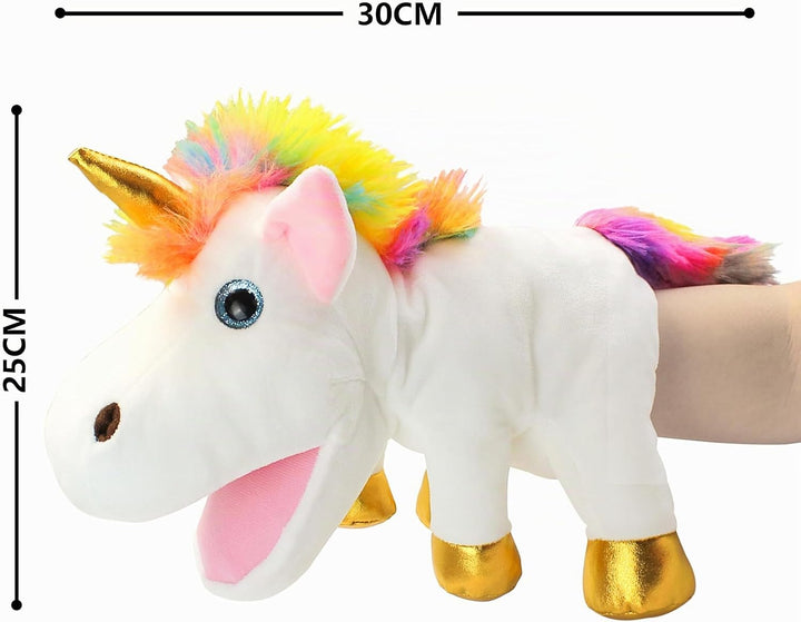 Einhorn-Handpuppen für Kinder, Kleinkind mit beweglichen offenen Mündern, die Glück, Ewigkeit und Re