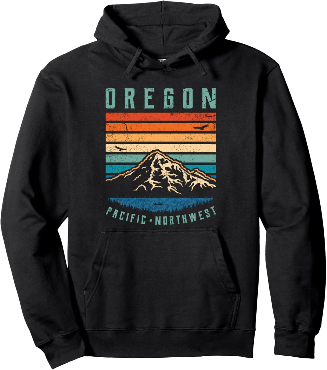 Oregon Retro Mountains Vintage Portland Home State Mountain Pullover Hoodie