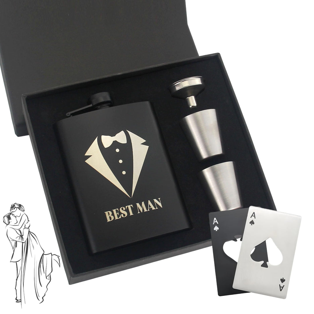 Flachmann Mit Gravur Flachmann 8oz Edelstahl Geschenkset Schwarze Geschenkbox mit 2 Bechern und 1 Tr