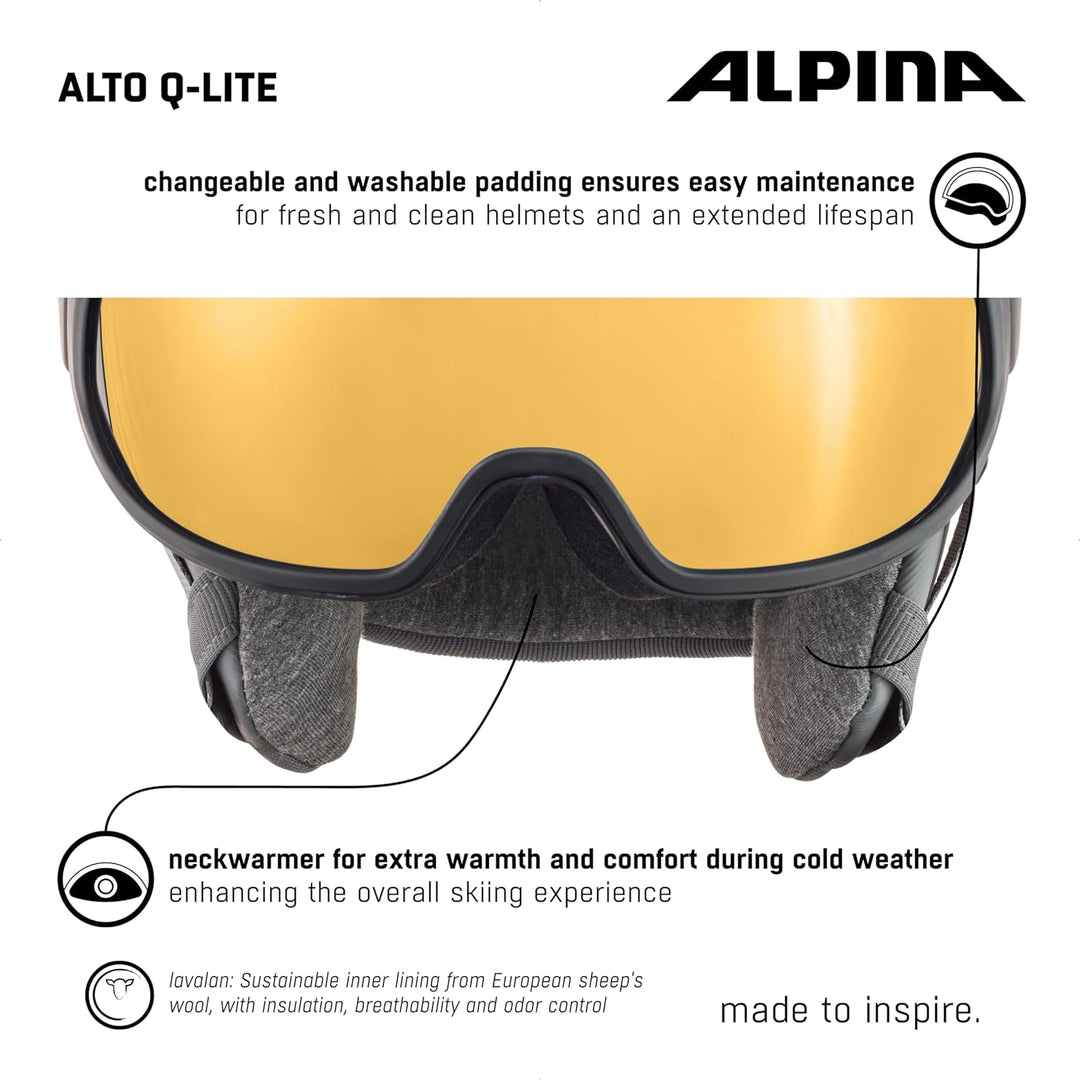 ALPINA ALTO Q-LITE - Sicherer, Stossabsorbierender & Individuell Anpassbarer Skihelm Mit Kontrastver