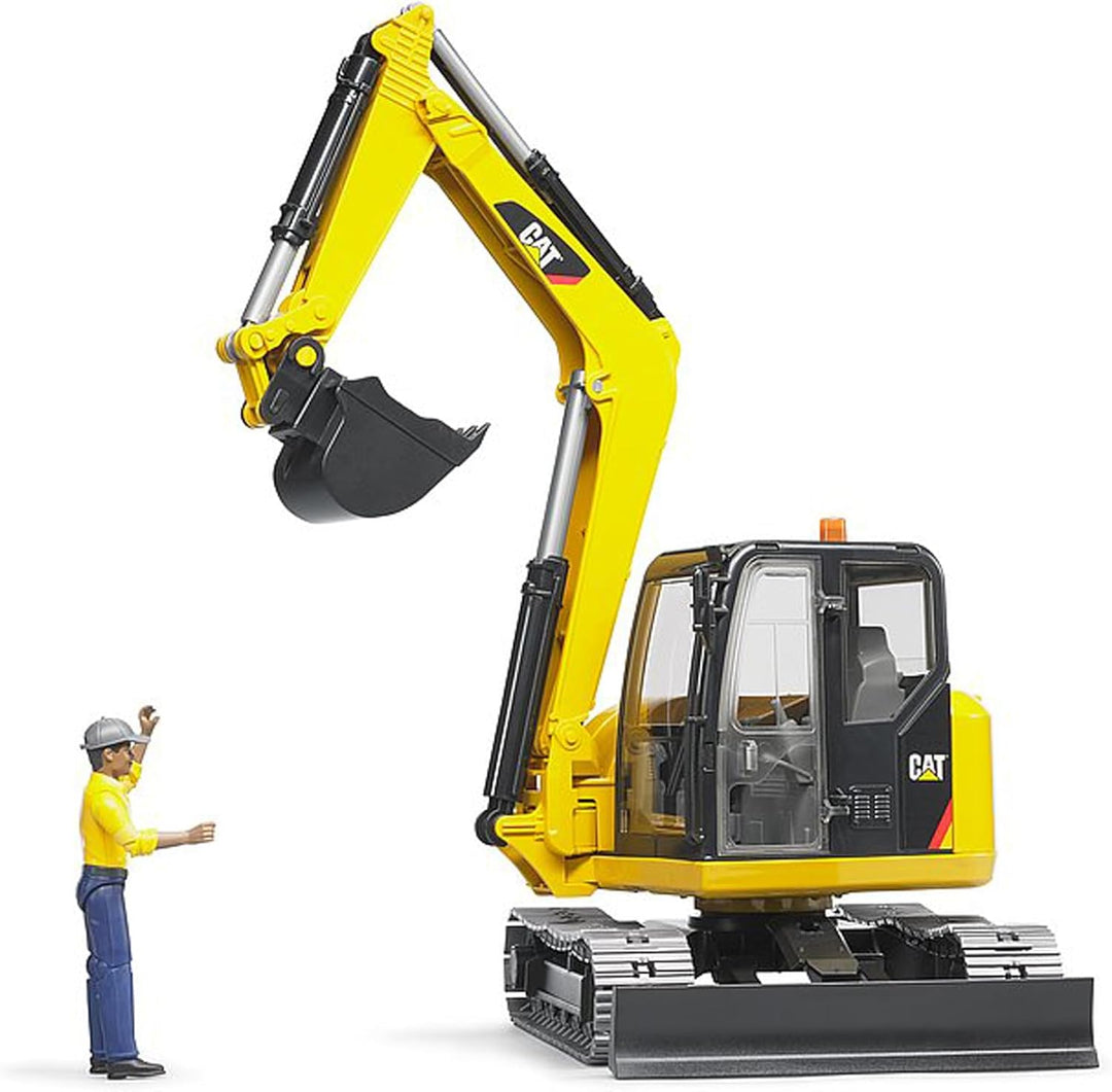 bruder 02466 - Cat Minibagger mit Bauarbeiter - 1:16 Baustelle Baufahrzeug Löffelbagger Arbeiter bwo