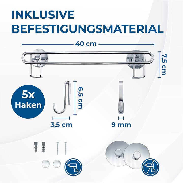 Housekeeps Hakenleiste Küche selbstklebend mit 5 Haken [40cm] - Küchenhelfer Hängeleiste ohne Bohren
