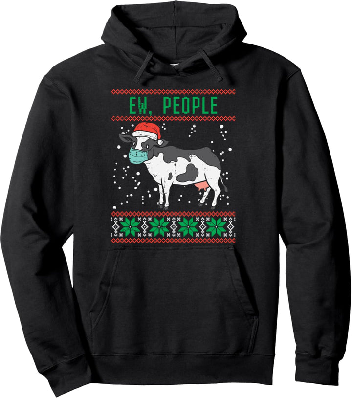 Ew People Cow Face Mask Farm Ugly Christmas Quarantine Gift Pullover Hoodie