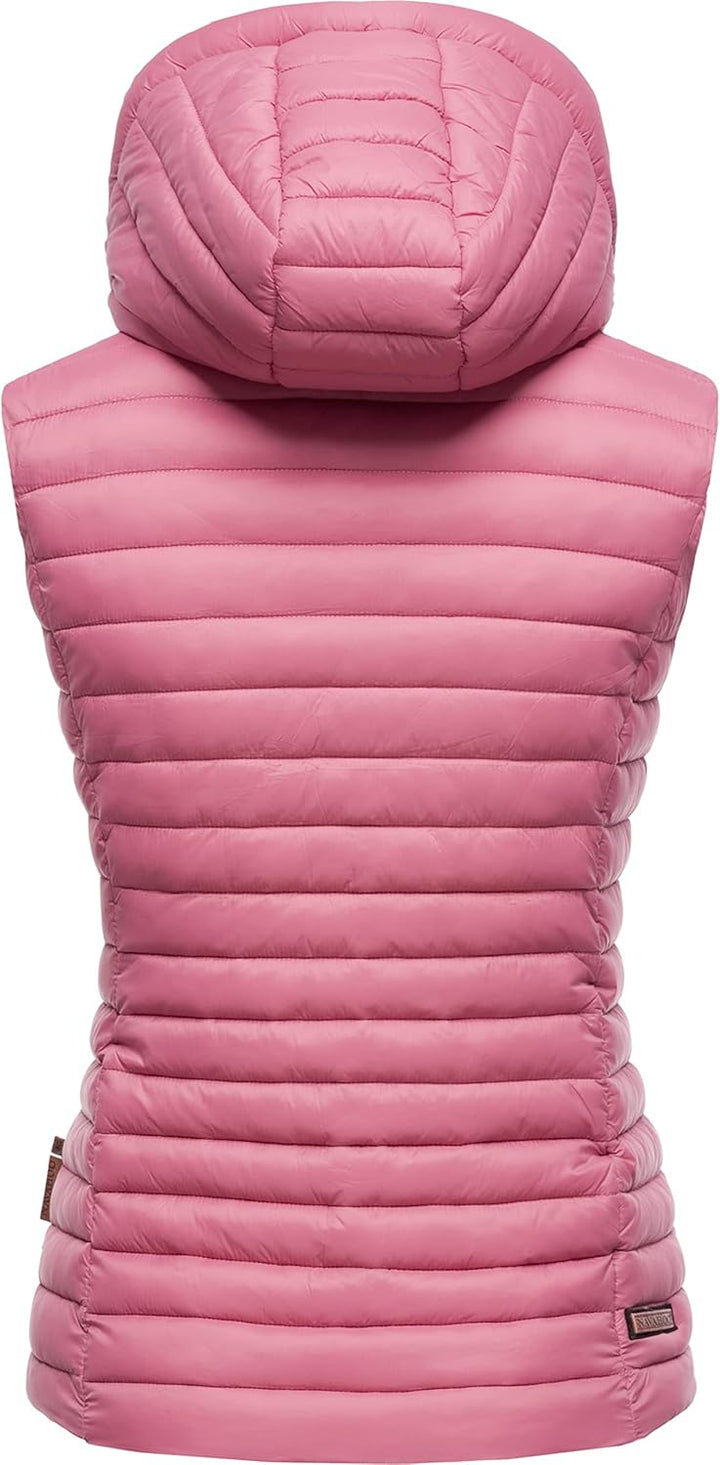 Navahoo Damen Übergangsjacke leichte Steppweste mit Abnehmbarer Kapuze Shadaa XS-3XL XS Himbeere, XS
