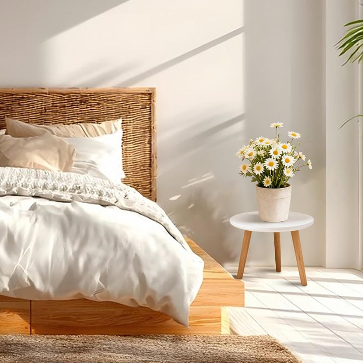 Pflanzenständer aus Holz, Weiss Blumenständer Rund Belastung Blumenhocker mit 3 Füssen für Verschied