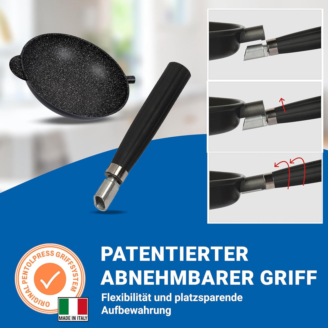 PENTOLPRESS Granit Wokpfanne mit Deckel (32 cm) – Wokpfanne für Induktion – Super kratzfeste Wokpfan