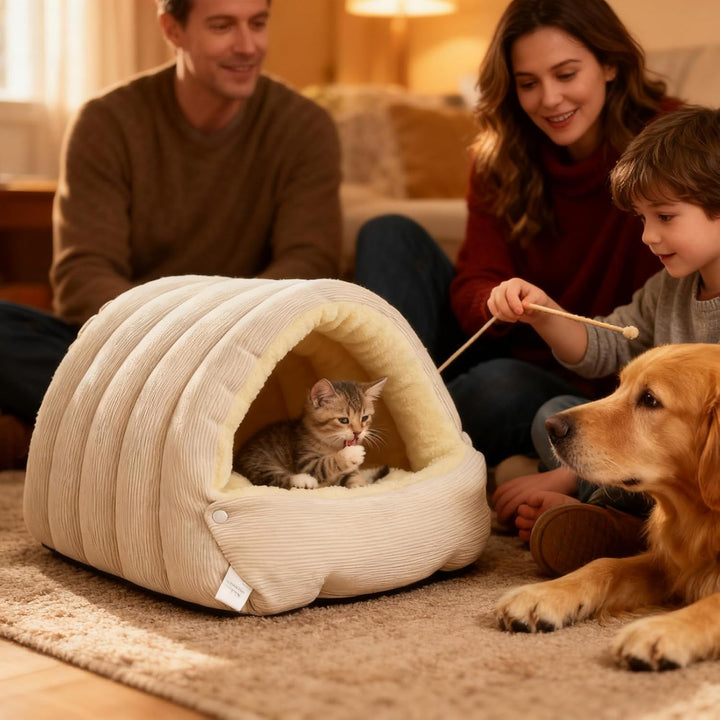 Katzenbett Waschbar,Katzenschlafsack Katzenschlafplatz Für Katzen Warmes Katzenhauszeltbett, Plüsch