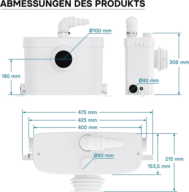 XPOtool 3/1 Hebeanlage mit Frontanschluss, 450W Förderhöhe 7,5m, für Schmutzwasser & Fäkalien