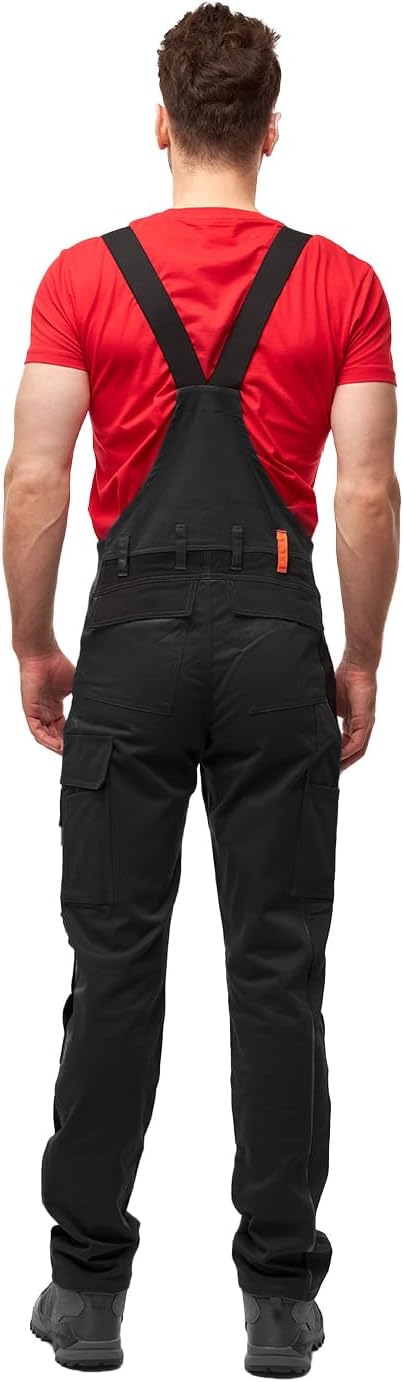 strongAnt Latzhose Herren Stretch Arbeitshose Arbeitslatzhose mit Kniepolstertaschen Schwarz Grau We