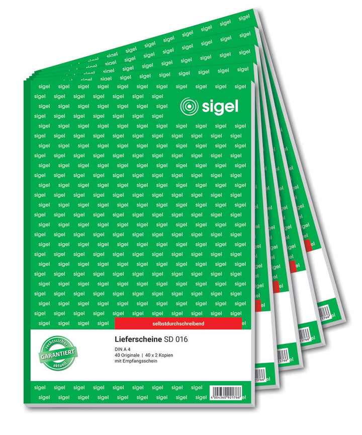 SIGEL SD016/5 Lieferscheine A4, 3x40 Blatt, selbstdurchschreibend, 5er Pack selbstdurchschreibend, 3