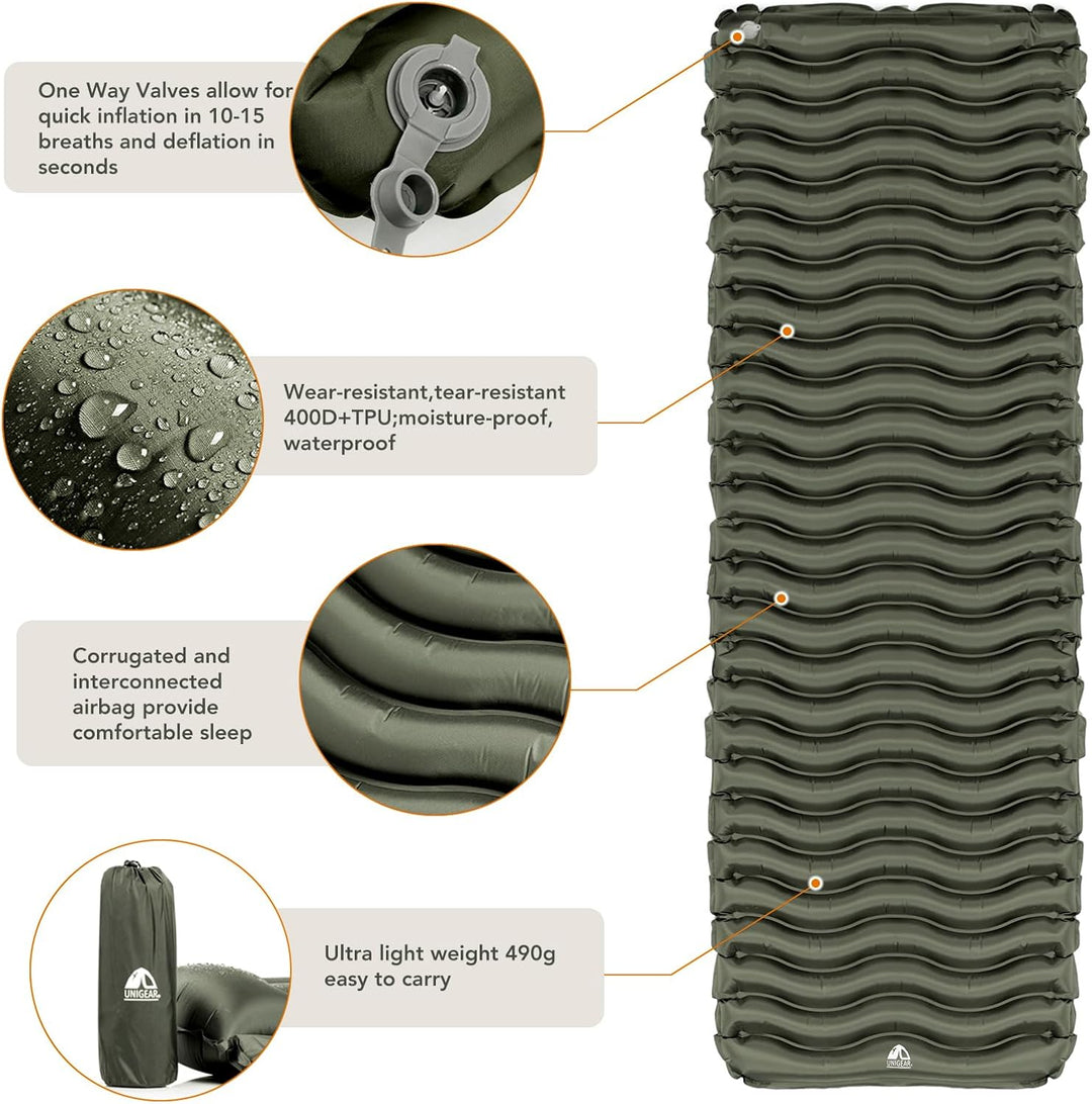 Unigear Camping Isomatte Kleines Packmass, Aufblasbare Luftmatratze Camping, Schlafmatte für Outdoor