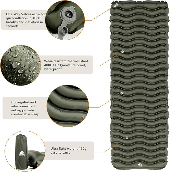 Unigear Camping Isomatte Kleines Packmass, Aufblasbare Luftmatratze Camping, Schlafmatte für Outdoor