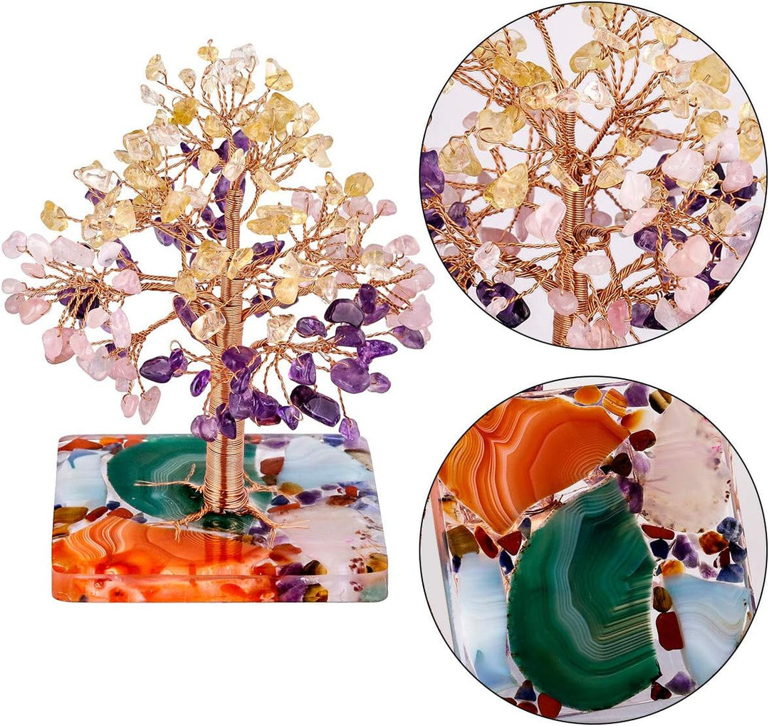 mookaitedecor Natürliche Mehrfarbiger Crystal Money Tree Figur für Wohnkultur, handgemachte Kupfer g