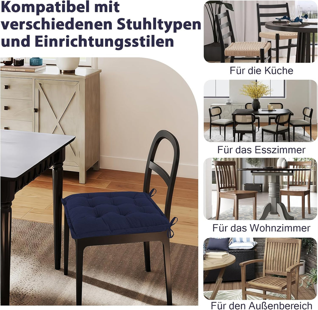 Indoor Sitzkissen Stuhl 2er Set – Komfortable Cordstoff-Sitzmatte Stuhlkissen mit Bändern, Hochwerti