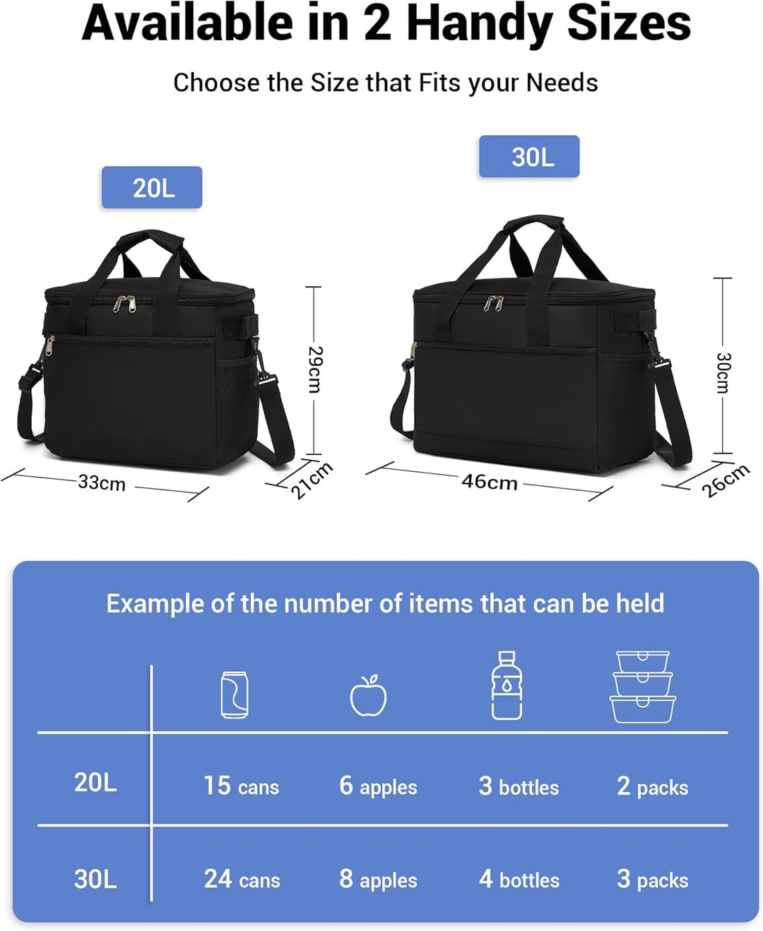 KONO Kühltasche Gross Faltbar 20L 30L – Isoliertasche Thermotasche bis zu 12h Kühlung, Auslaufsicher