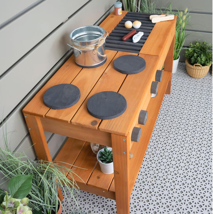 Meppi Matschküche Grill anthrazit/Teak aus Holz - Outdoorküche für Kinder