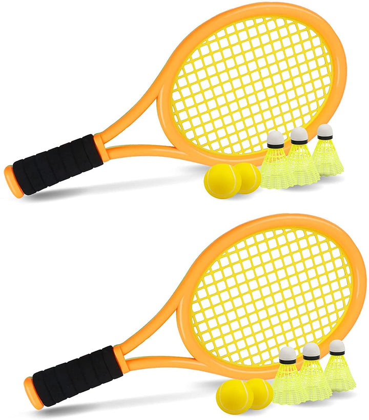 Kinder Tennisschläger mit Tragetasche,4 weiche Trainingsbälle und 6 Badminton Birdies,Tennisschläger
