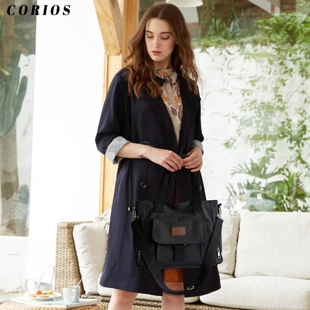 CORIOS Damen Canvas Umhängetasche Grosse Kapazität Schultertasche Handtasche Multifunktionale Tote B
