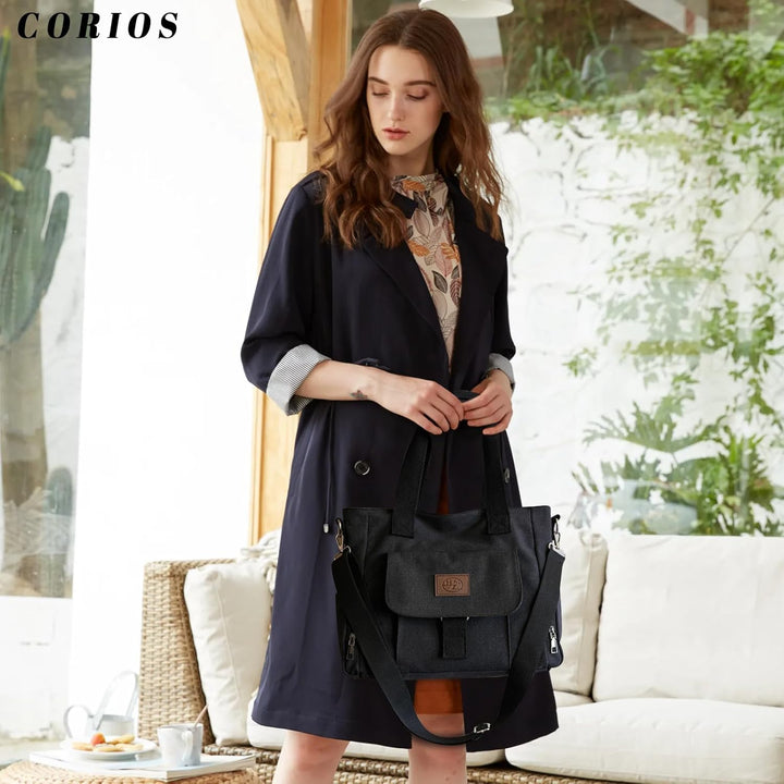 CORIOS Damen Canvas Umhängetasche Grosse Kapazität Schultertasche Handtasche Multifunktionale Tote B