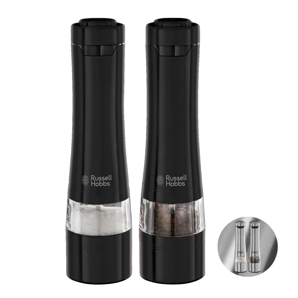 Russell Hobbs Salz und Pfeffer Mühle elektrisch [2er Set] Schwarz (Keramikmahlwerk für getrocknete G