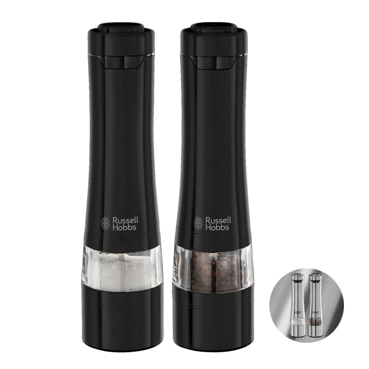 Russell Hobbs Salz und Pfeffer Mühle elektrisch [2er Set] Schwarz (Keramikmahlwerk für getrocknete G